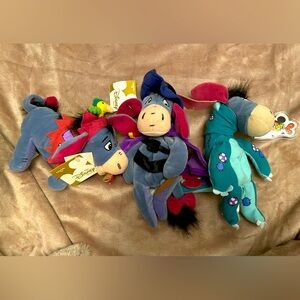 Vintage 90s Lot of 3 Disney Store Eeyore Bean Bag Dinosaur Musketeer Pirate NWT